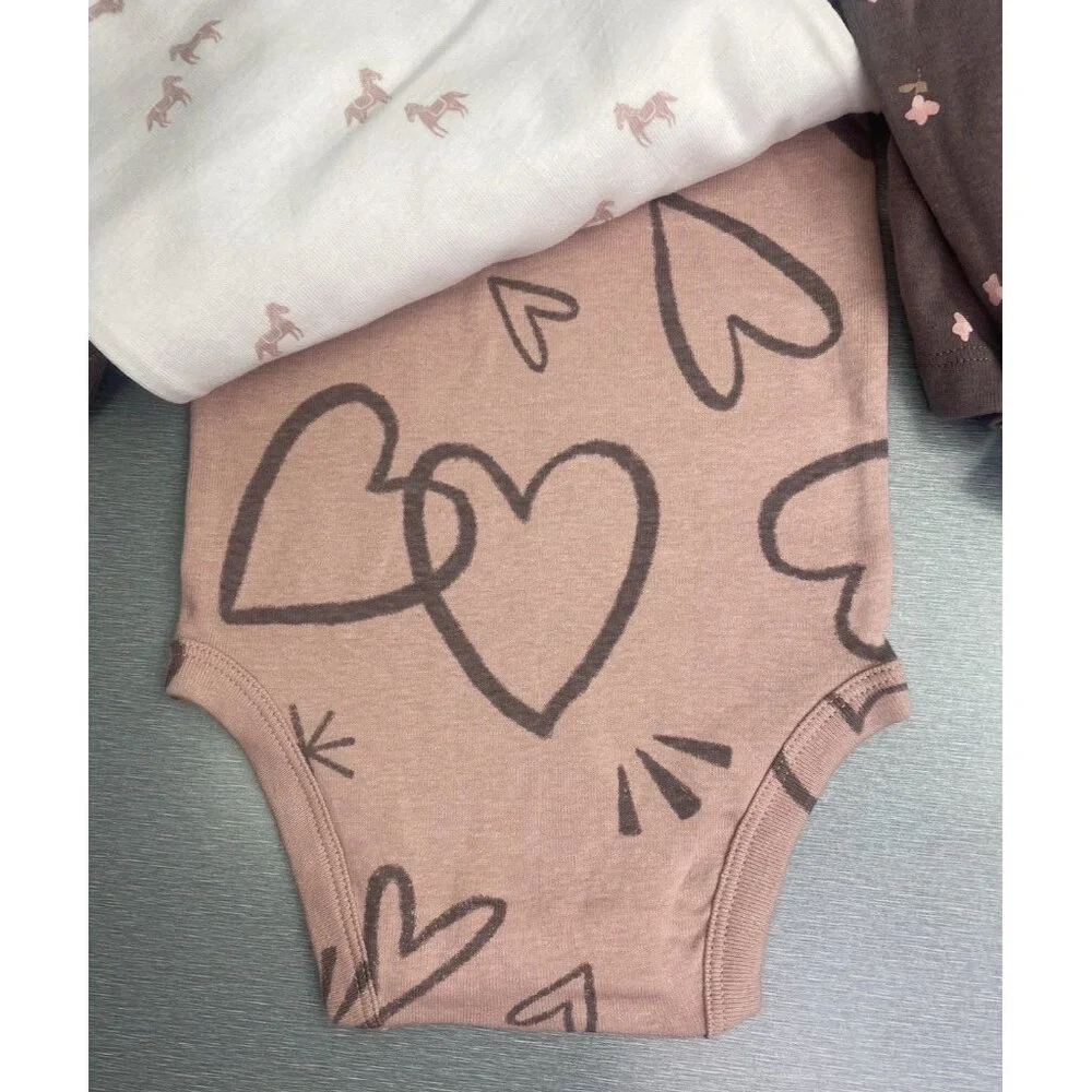 CARTER'S BABY GIRL 4-PACK HORSE & FLOWERS 100% COTTON BODYSUITS  SIZE 9 MONTHS
